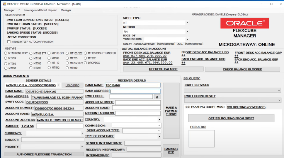 ORACLE FLEXCUBE MANAGER BANKING SWIFT